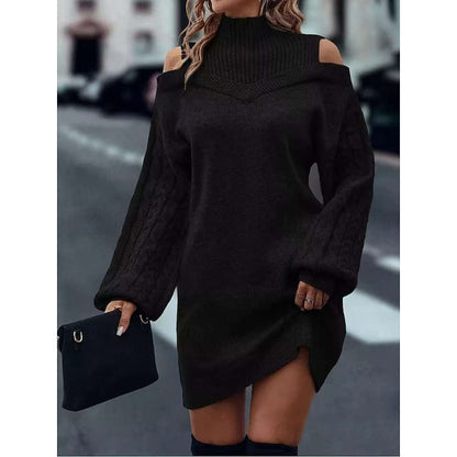 Kessoro women's cold-shoulder turtleneck sweater dress in a soft cozy knit