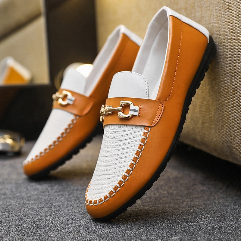 Kessoro men's refined slip-on bit loafers in black, white and yellow - product view 9
