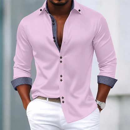 Kessoro men's wrinkle-resistant contrast trim dress shirt in white, navy, wine red and more