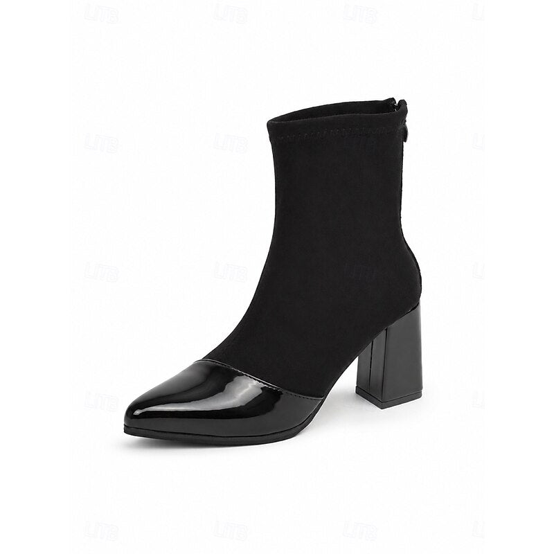 Kessoro women's cap-toe chunky block heel ankle boots in black and brown - view 5