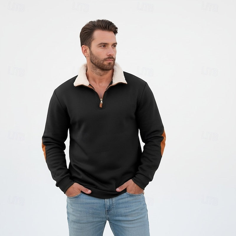 Kessoro men's standing collar half-zip pullover sweater in black, khaki, light grey, dark grey and navy blue