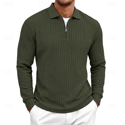 Kessoro men's textured quarter-zip polo shirt in one of six colourways, view 1 of 10