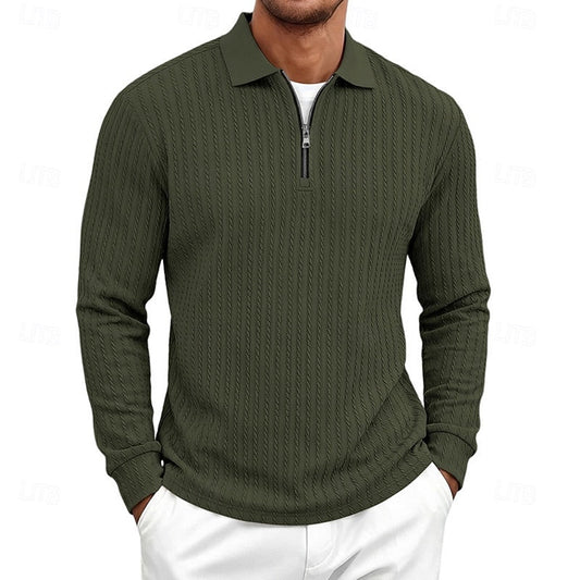 Kessoro men's textured quarter-zip polo shirt in one of six colourways, view 1 of 10