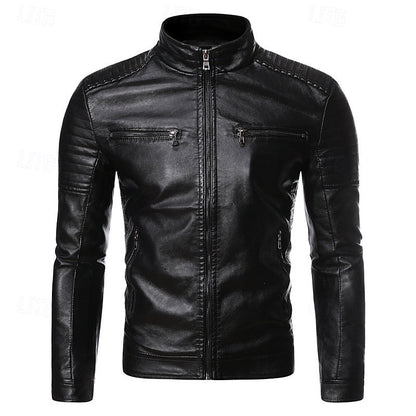 Kessoro men's classic stand-collar biker jacket in yellow, coffee and black – image 7 of 7