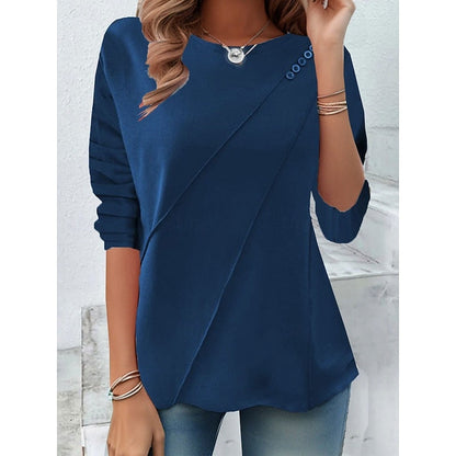Kessoro Women's Draped Button-Detail Blouse in blue, red, yellow and more colours, image 1 of 8.