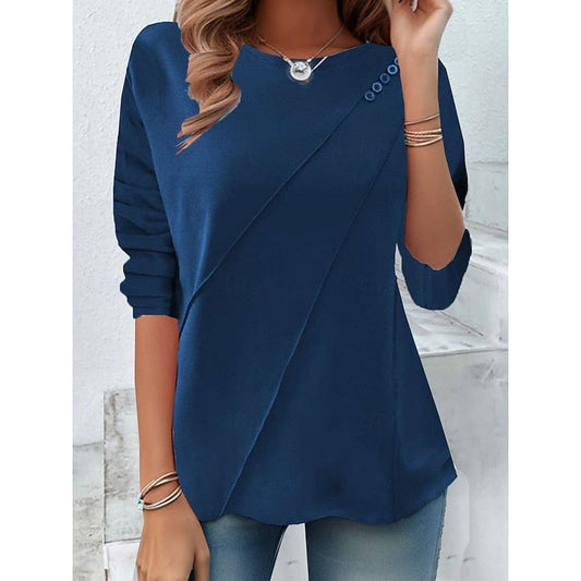 Kessoro Women's Draped Button-Detail Blouse in blue, red, yellow and more colours, image 1 of 8.