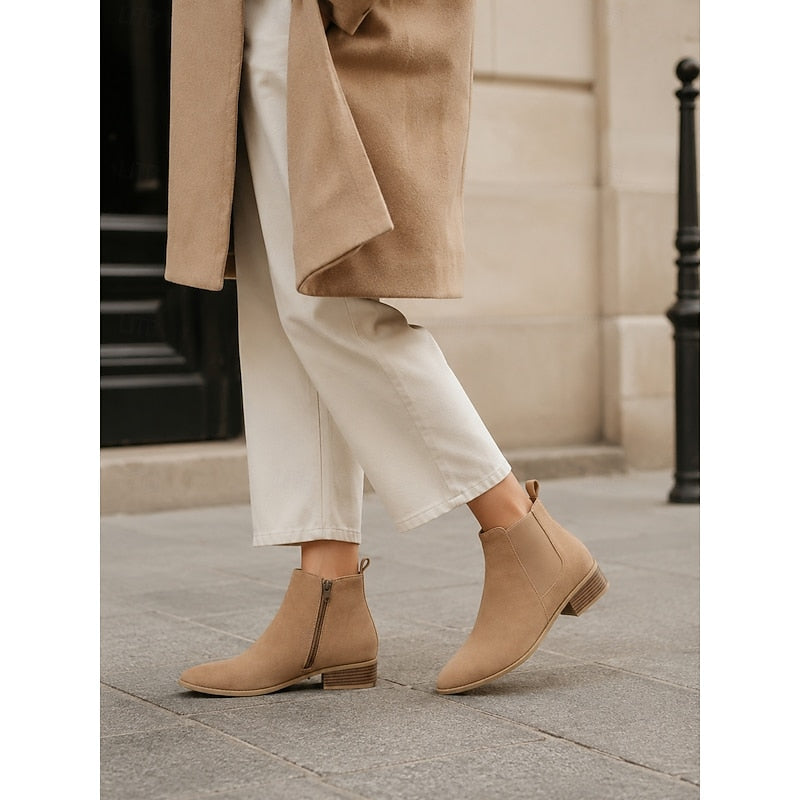 Kessoro women's pointed-toe low block heel ankle boots in khaki, gray, black, dark brown and beige - view 8