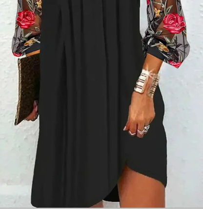Kessoro women's embroidered floral sleeve V-neck dress in a black colorway - women's dresses