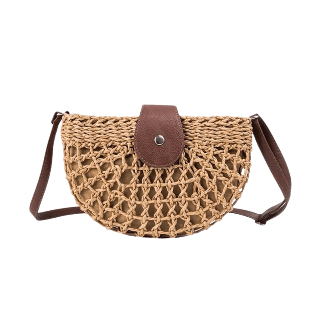 Kessoro women's braided straw compact shoulder bag in beige and brown