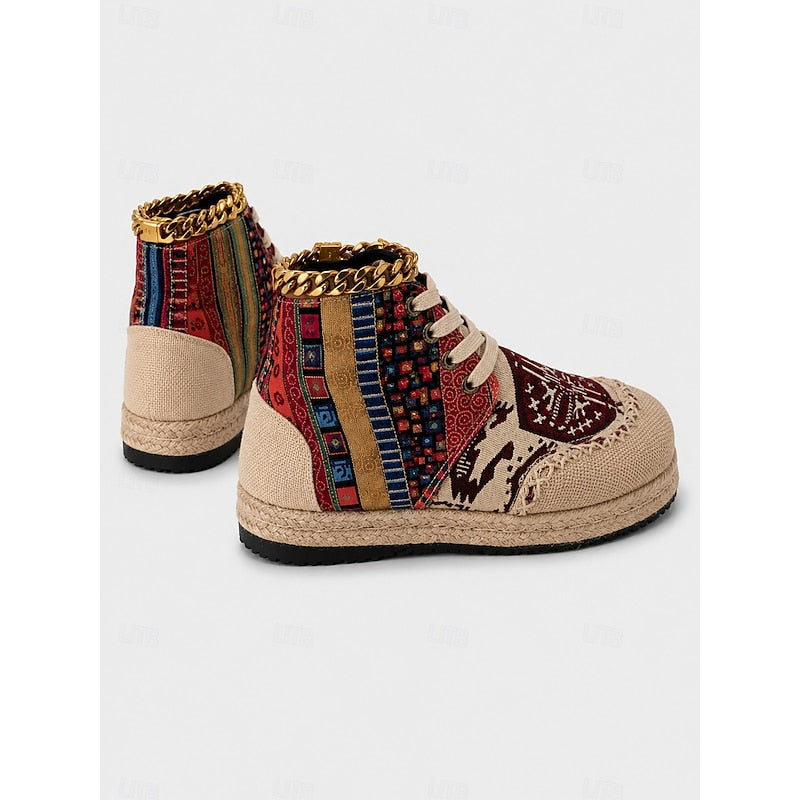 Kessoro women's boho woven pattern platform high-top sneakers in red and blue - view 4