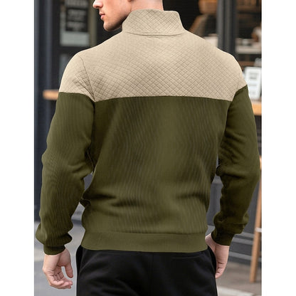 Kessoro men's textured quarter-zip color block sweatshirt in grey, army green, navy and khaki