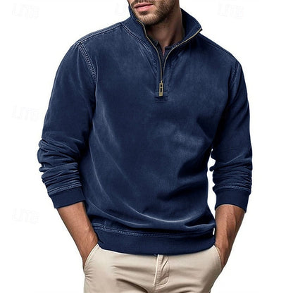 Kessoro men's quarter-zip stand-collar sweatshirt in royal blue, grey, brown, black and army green