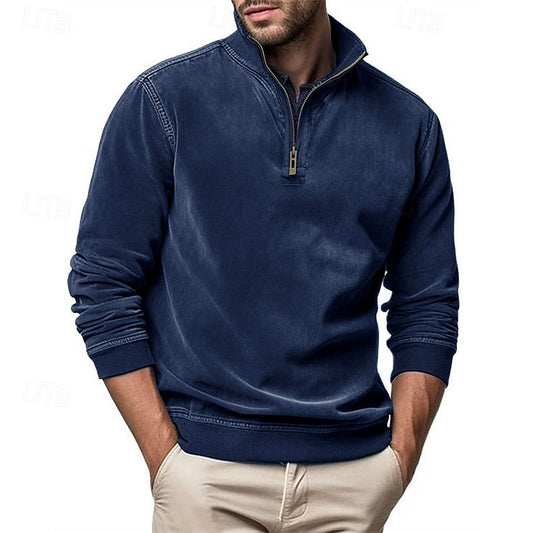 Kessoro men's quarter-zip stand-collar sweatshirt in royal blue, grey, brown, black and army green