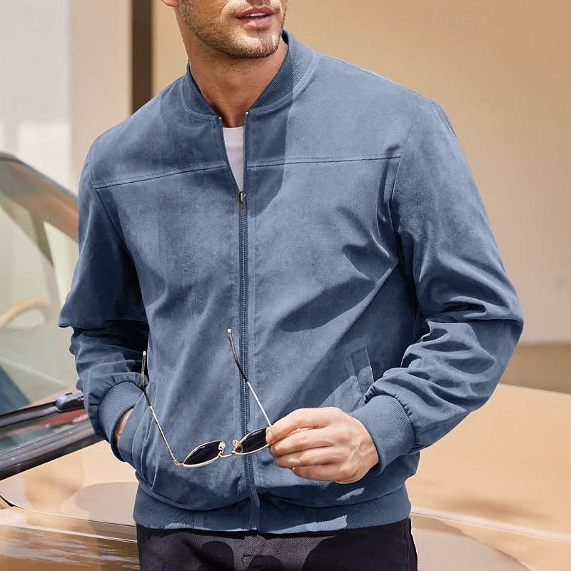 Kessoro men's lightweight stand-collar zip-up jacket in dark blue, blue, camel, black and army green – image 3 of 14