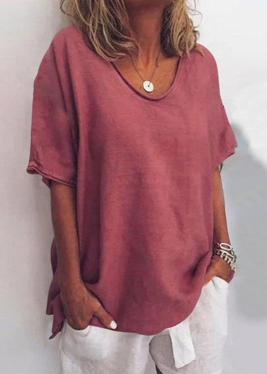 Women's loose fit everyday blouse in grey, white, dark pink and sea blue