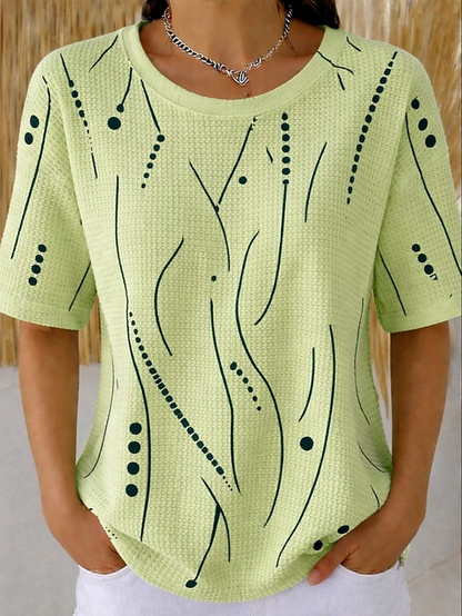 Kessoro Women's waffle textured round neck short-sleeve top in white, green, pink and more, view 3