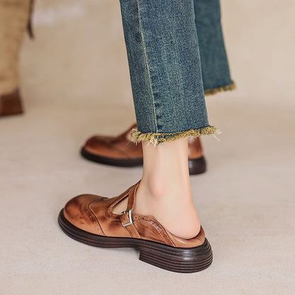 Kessoro women's premium strap detail loafers in brown and black