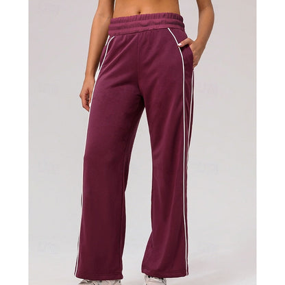Kessoro women's relaxed side-stripe straight-leg joggers in wine, black or pink