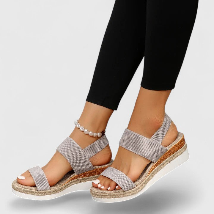 Women's stretch-strap comfort wedge sandals in brown, pink, black, blue and grey — Kessoro, image 6 of 11