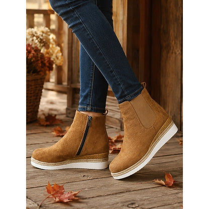 Kessoro women's cushioned wedge side-zip ankle boots in brown, leopard, burgundy, blue and black - view 1