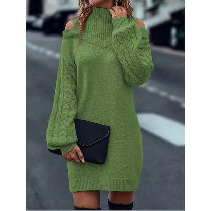 Kessoro women's cold-shoulder turtleneck sweater dress in a soft cozy knit