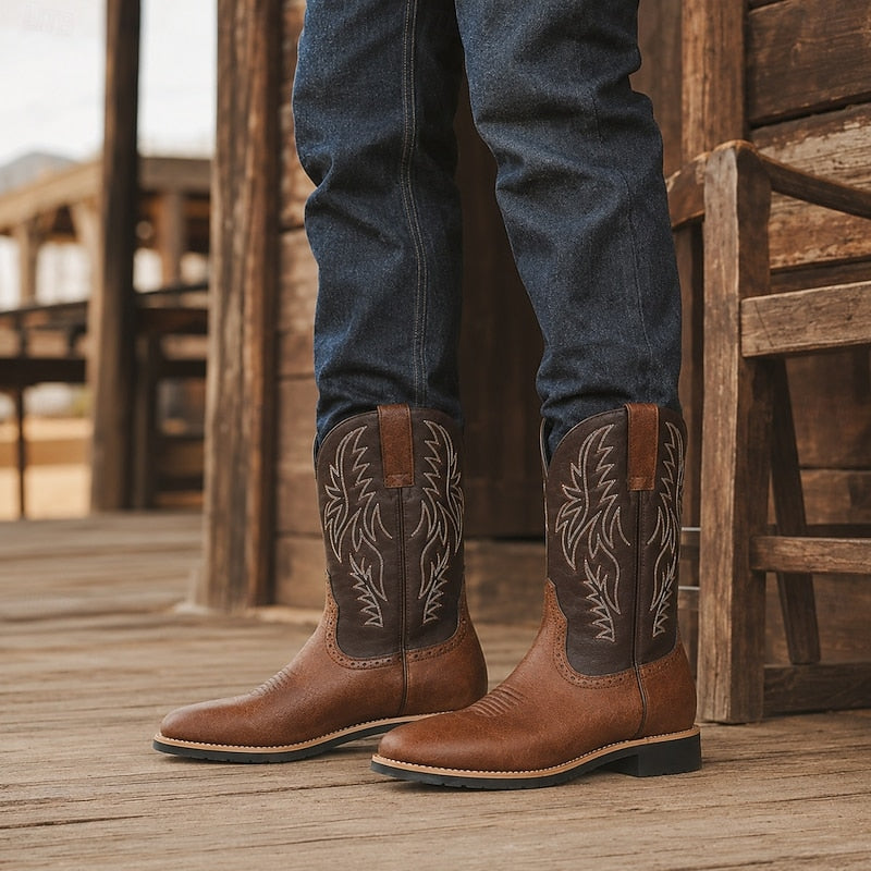 Kessoro men's embroidered western cowboy boots in brown or black, view 8 of 10