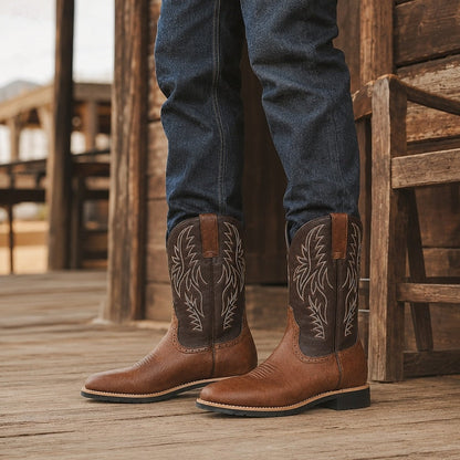 Kessoro men's embroidered western cowboy boots in brown or black, view 8 of 10