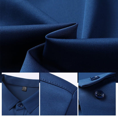 Men's wrinkle-free stretch dress shirt in light blue, white, black, green and dark red