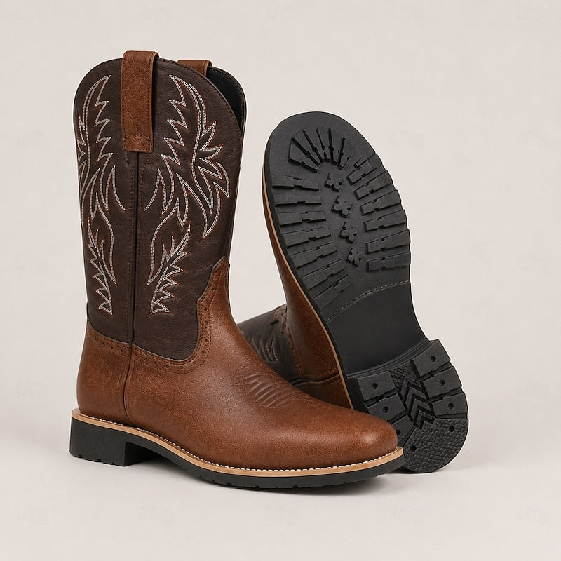 Kessoro men's embroidered western cowboy boots in brown or black, view 6 of 10