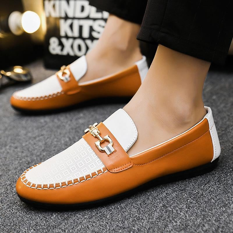Kessoro men's refined slip-on bit loafers in black, white and yellow - product view 10