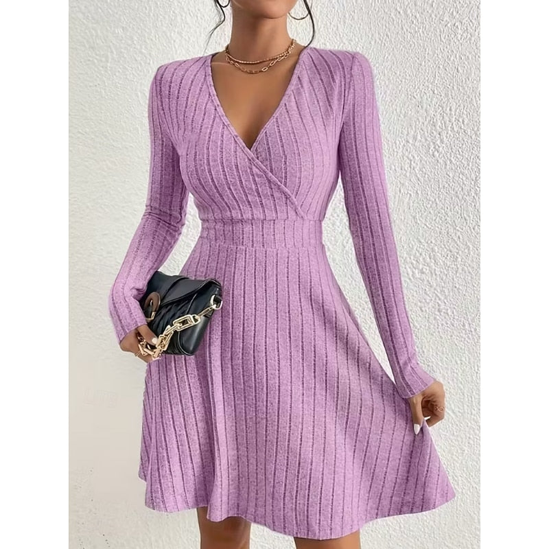 Kessoro women's wrap-neck A-line dress with a defined waist and softly flared skirt