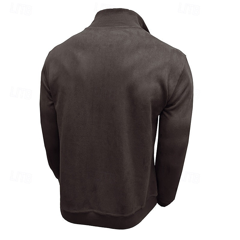 Kessoro men's quarter-zip stand-collar sweatshirt in royal blue, grey, brown, black and army green