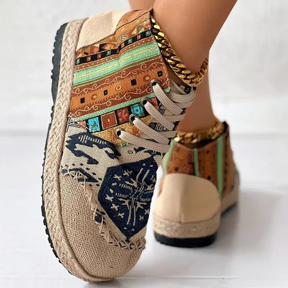 Kessoro women's boho woven pattern platform high-top sneakers in red and blue - view 11