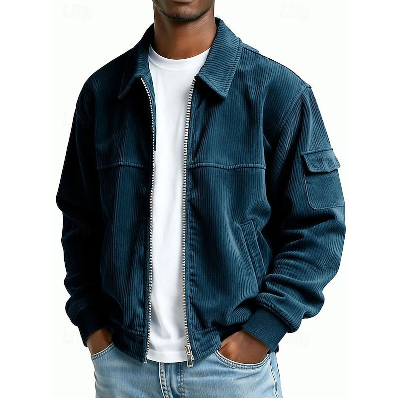 Kessoro Men's Ribbed Textured Jacket in navy blue, dark green, brown and more colours, image 1 of 13.
