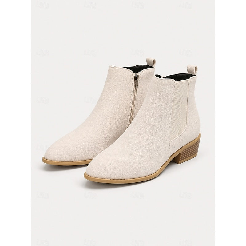 Kessoro women's pointed-toe low block heel ankle boots in khaki, gray, black, dark brown and beige - view 5