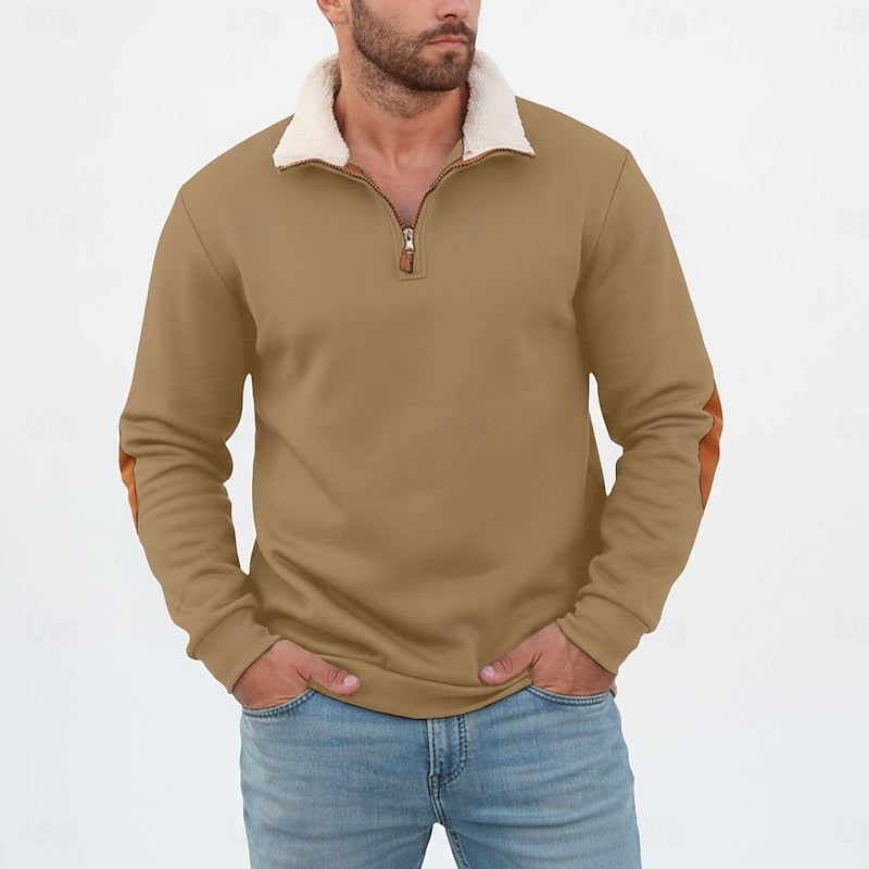 Kessoro men's standing collar half-zip pullover sweater in black, khaki, light grey, dark grey and navy blue