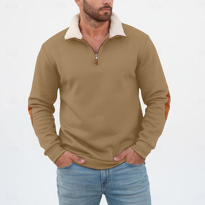 Kessoro men's standing collar half-zip pullover sweater in black, khaki, light grey, dark grey and navy blue