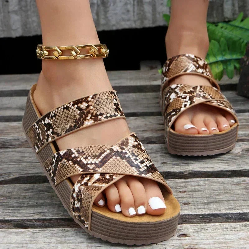 Women's braided vegan leather orthopedic sandal in neutral brown, white, black and beige