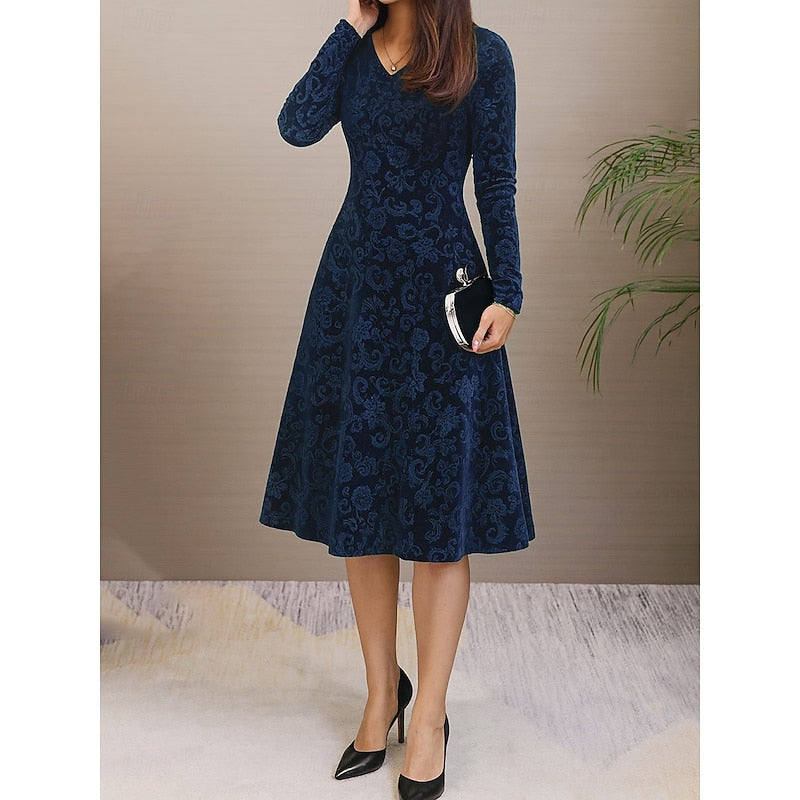 Kessoro women's floral A-line midi dress with a fitted waist and softly flared skirt