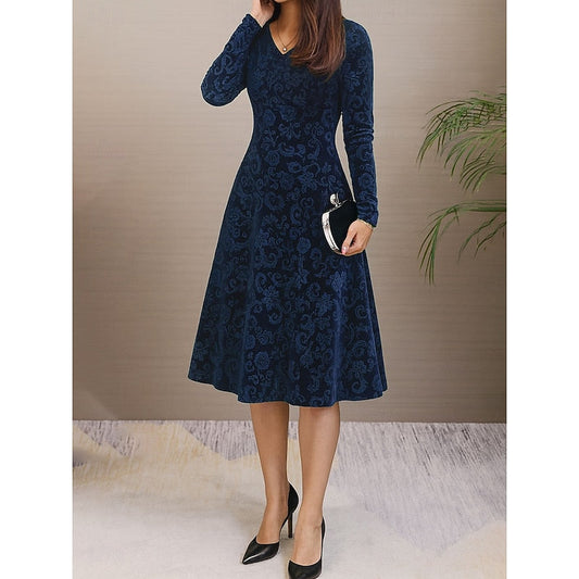 Kessoro women's floral A-line midi dress with a fitted waist and softly flared skirt