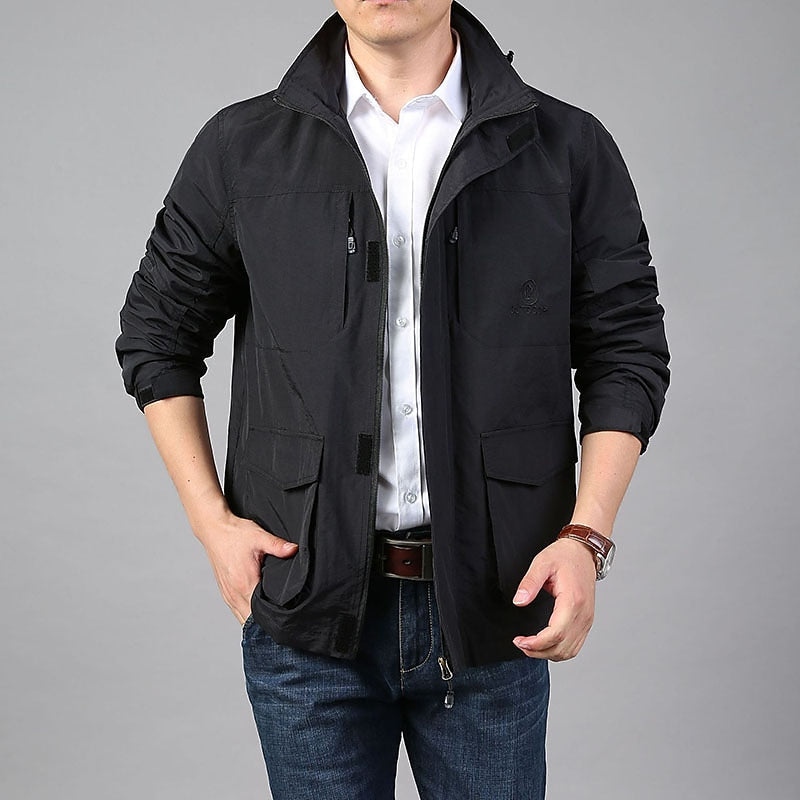 Kessoro men's rugged multi-pocket utility jacket in khaki, grey, dark blue and black – image 6 of 6