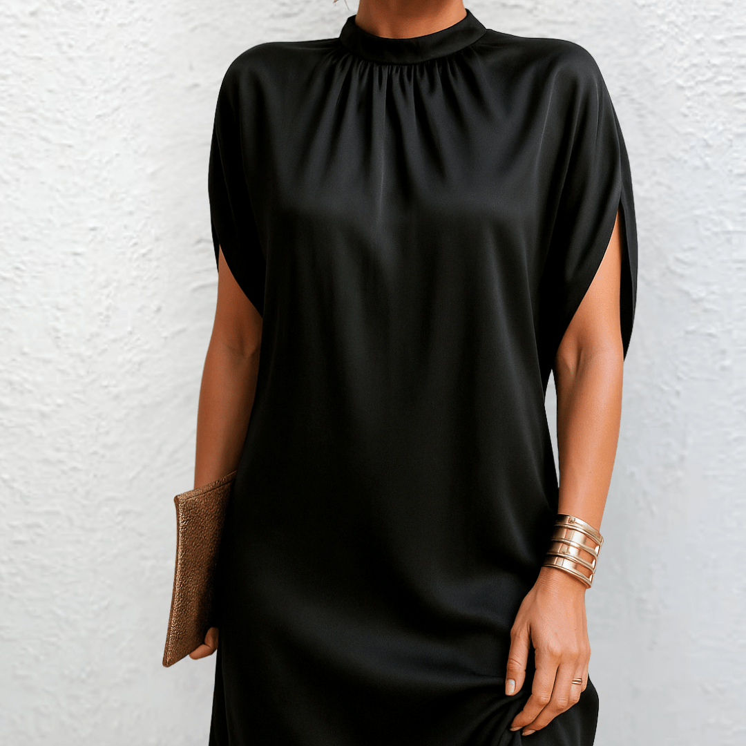 Kessoro women's crew neck straight cut dress in black