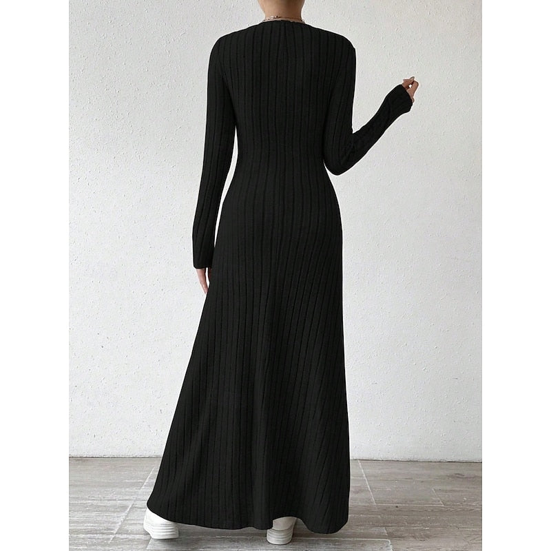 Kessoro women's ribbed long-sleeve fitted maxi dress with an elongating silhouette