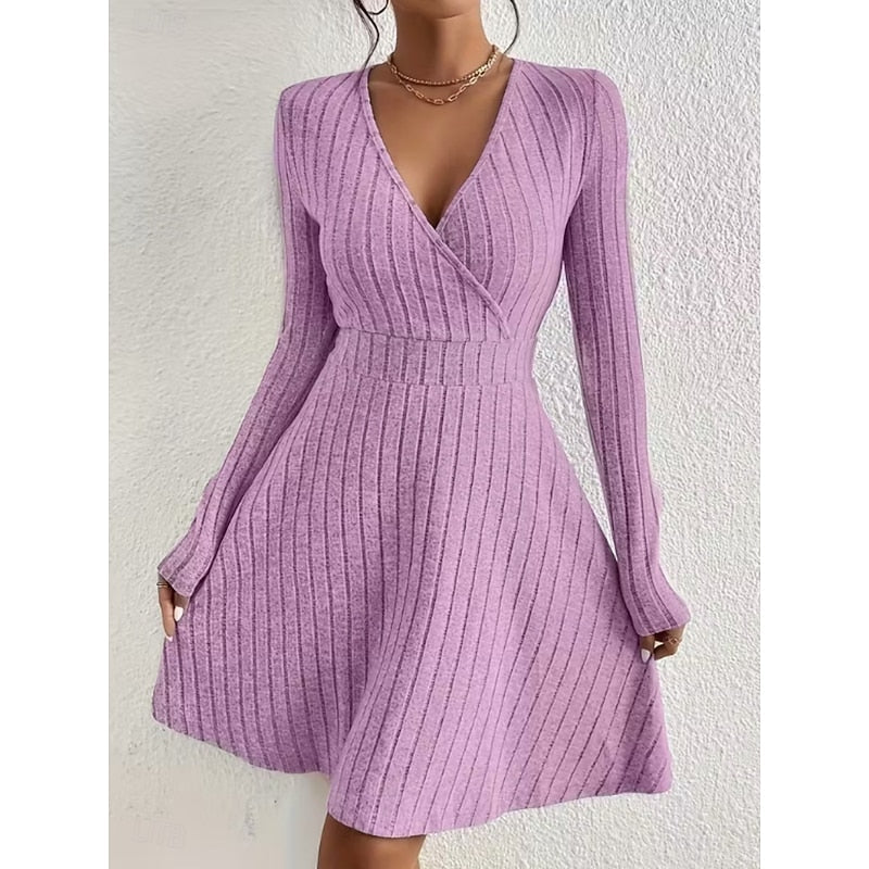 Kessoro women's wrap-neck A-line dress with a defined waist and softly flared skirt
