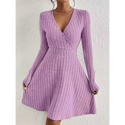Kessoro women's wrap-neck A-line dress with a defined waist and softly flared skirt
