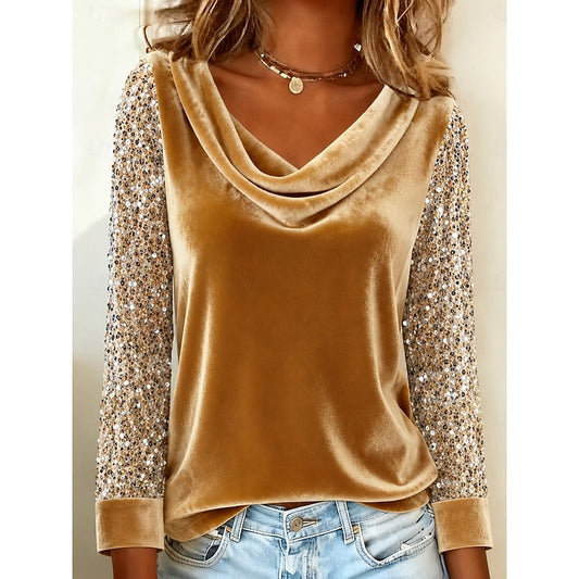 Kessoro women's shimmer-sleeve cowl neck top in gold, black, red, pink and purple – image 1 of 5