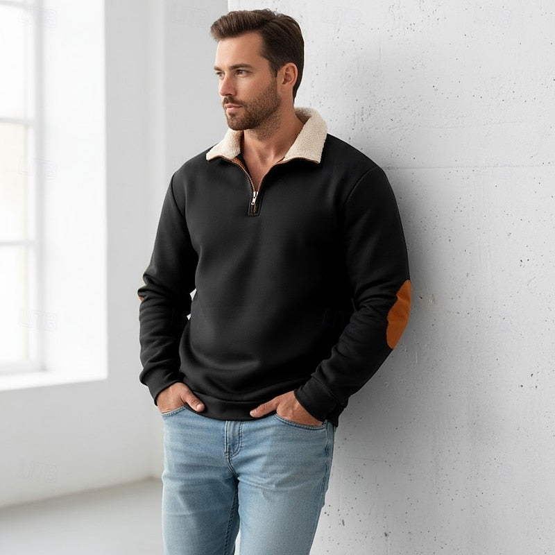 Kessoro men's standing collar half-zip pullover sweater in black, khaki, light grey, dark grey and navy blue