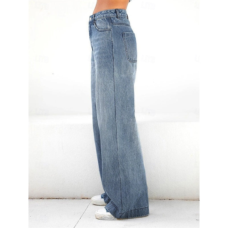 Kessoro women's high-waisted relaxed wide-leg jeans in classic blue denim washes