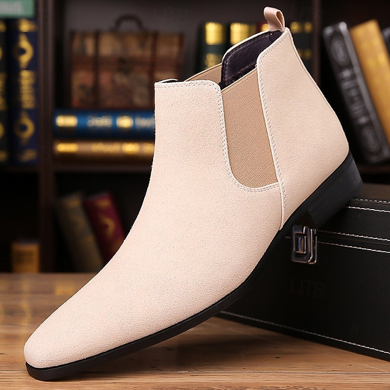Kessoro men's classic elastic side panel ankle Chelsea boots in red brown, coffee, black, beige and blue - view 10