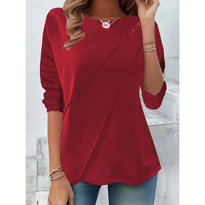 Kessoro Women's Draped Button-Detail Blouse in blue, red, yellow and more colours, image 6 of 8.